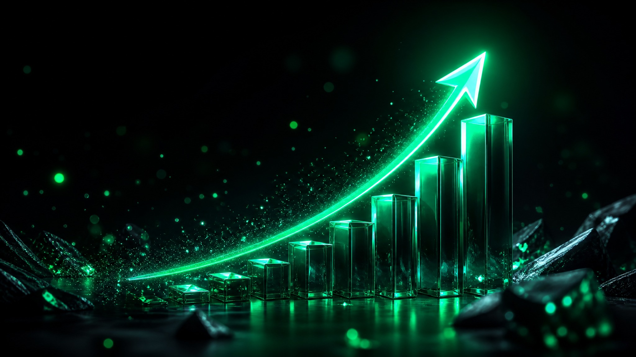 Glowing upward growth chart representing compounding search visibility