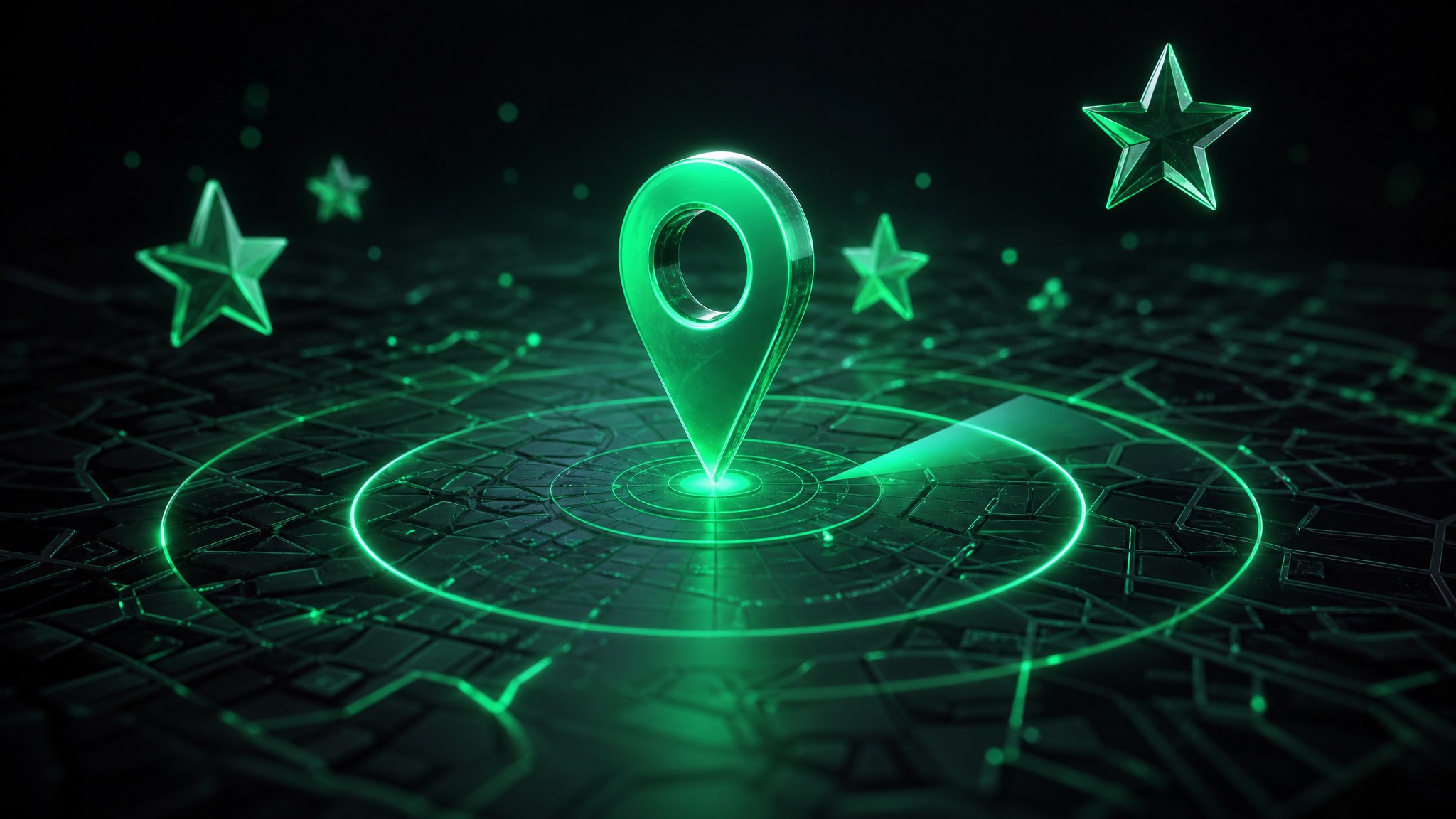 Local SEO map pack visualisation with glowing location pins